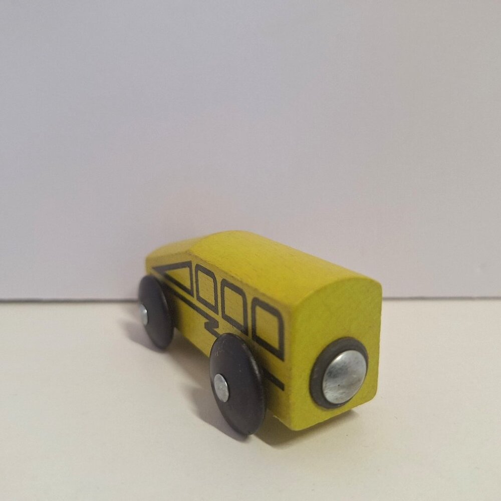 IKEA 3" Wooden Magnetic Yellow Toy Bus Train Car Vintage 1990s - Picture 6 of 6
